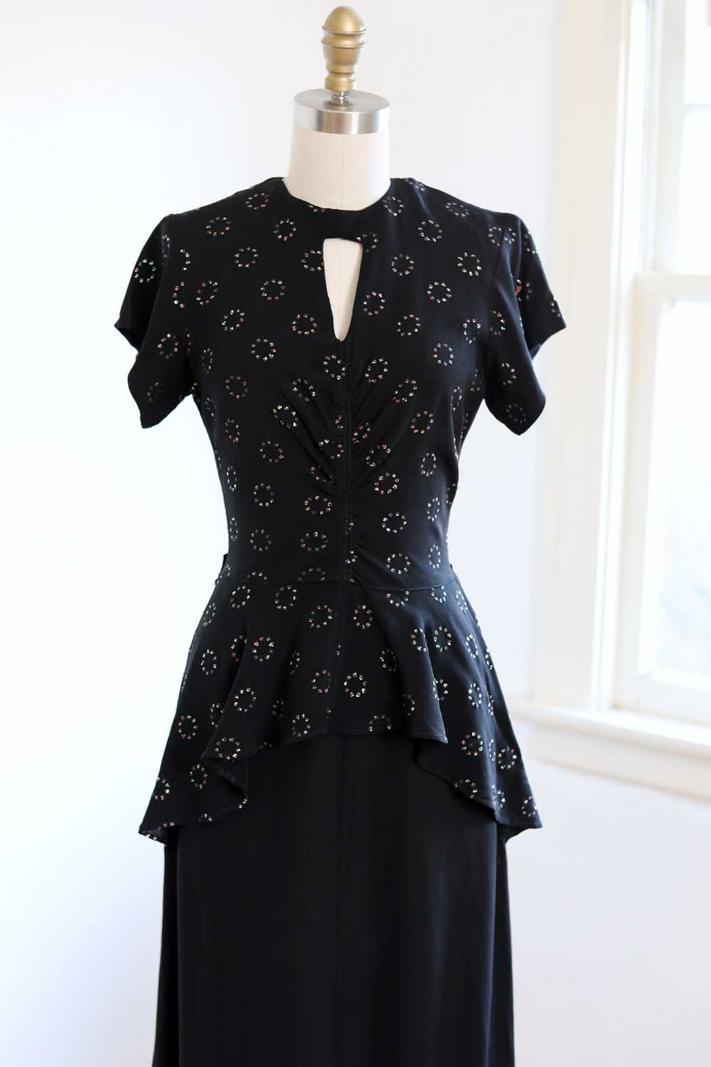 Vintage 1940s Dress - Black Rayon w Peekaboo Cage… - image 2