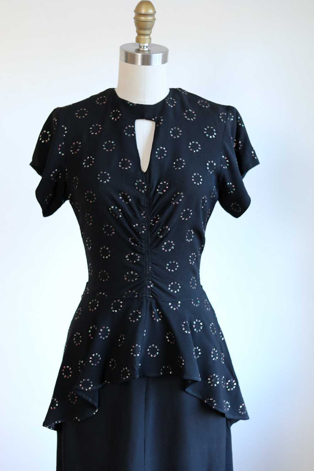 Vintage 1940s Dress - Black Rayon w Peekaboo Cage… - image 3