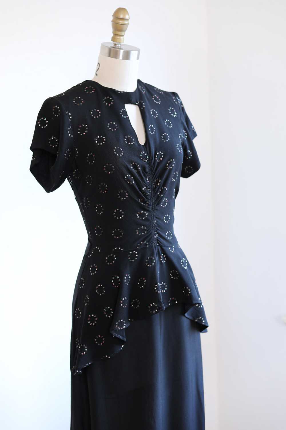 Vintage 1940s Dress - Black Rayon w Peekaboo Cage… - image 4