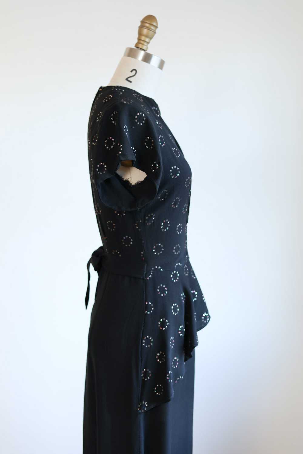Vintage 1940s Dress - Black Rayon w Peekaboo Cage… - image 7