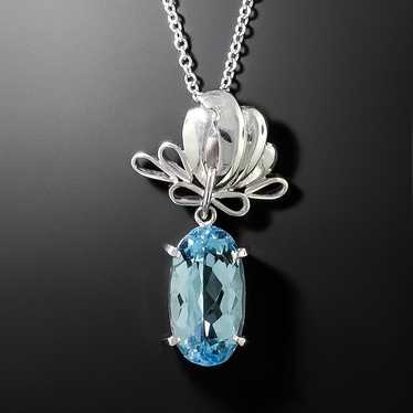 Aquamarine with Lotus Blossom Pendant