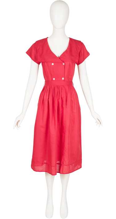 Cacharel 1970s Red Linen Pleated Sailor Collar Dr… - image 1
