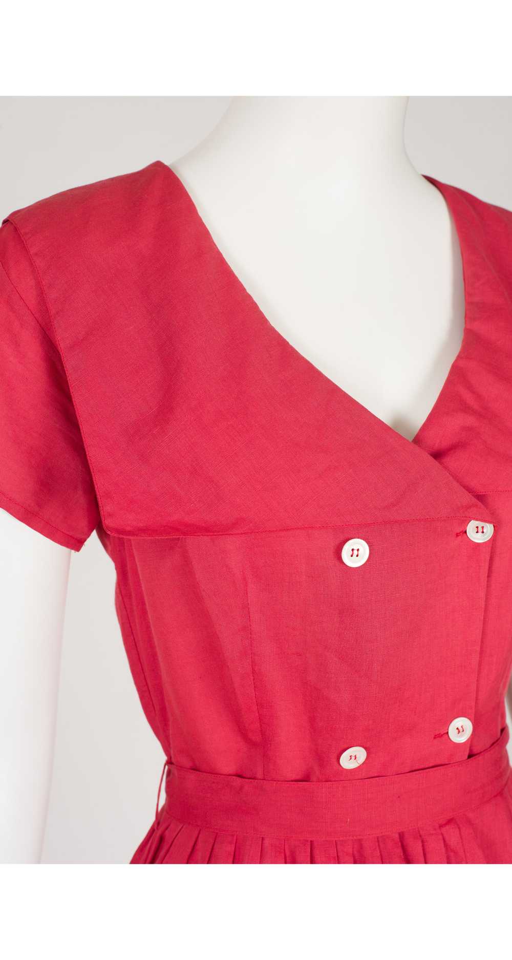 Cacharel 1970s Red Linen Pleated Sailor Collar Dr… - image 3