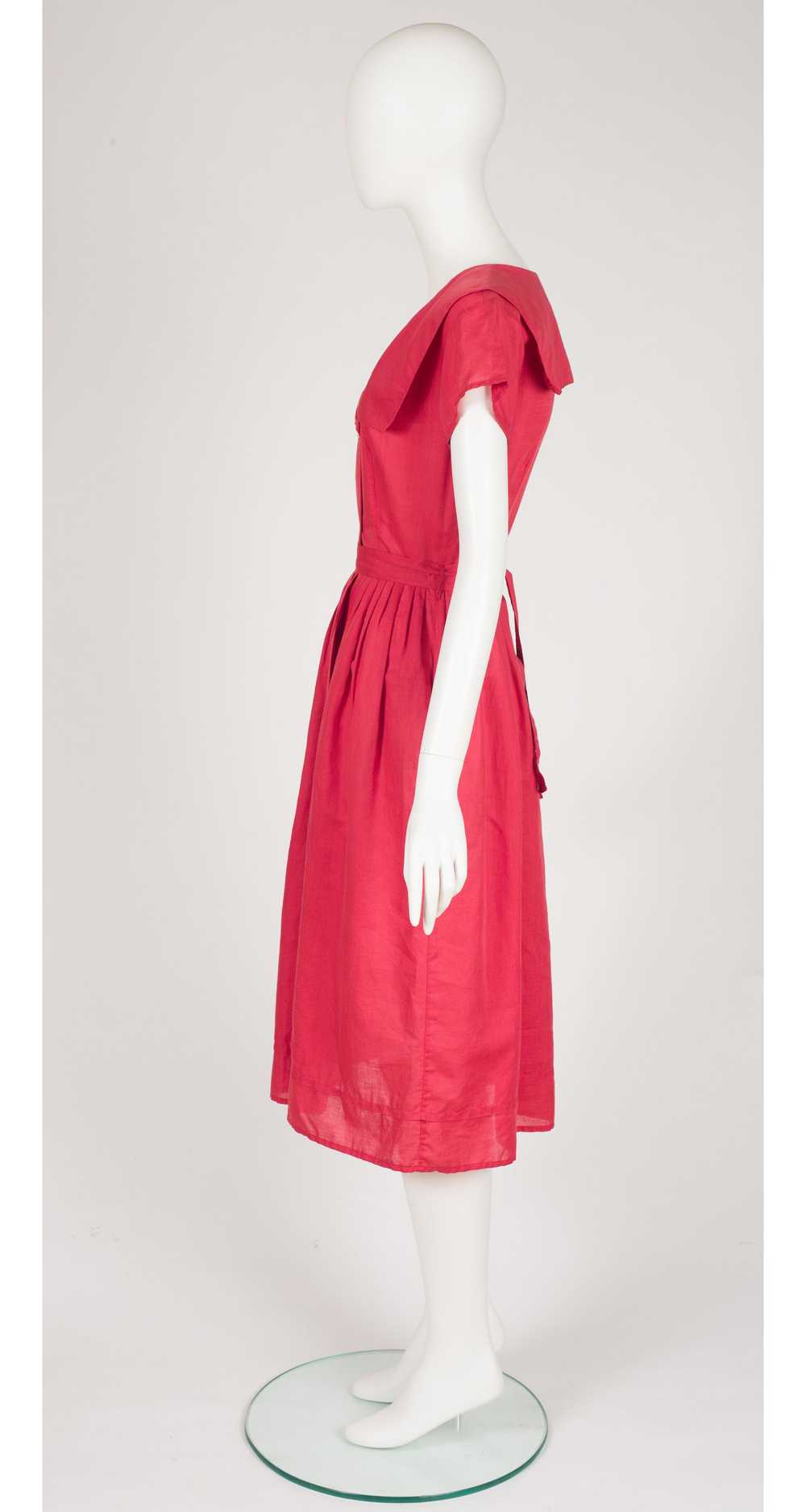Cacharel 1970s Red Linen Pleated Sailor Collar Dr… - image 4