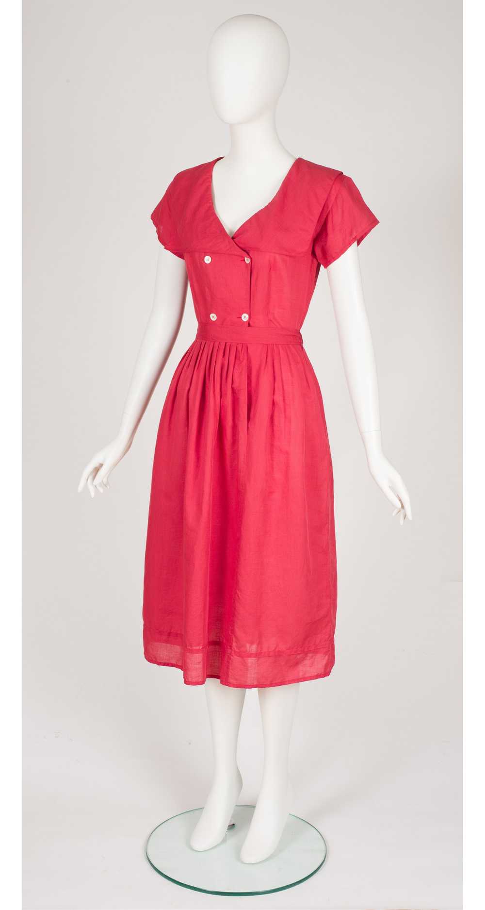 Cacharel 1970s Red Linen Pleated Sailor Collar Dr… - image 5