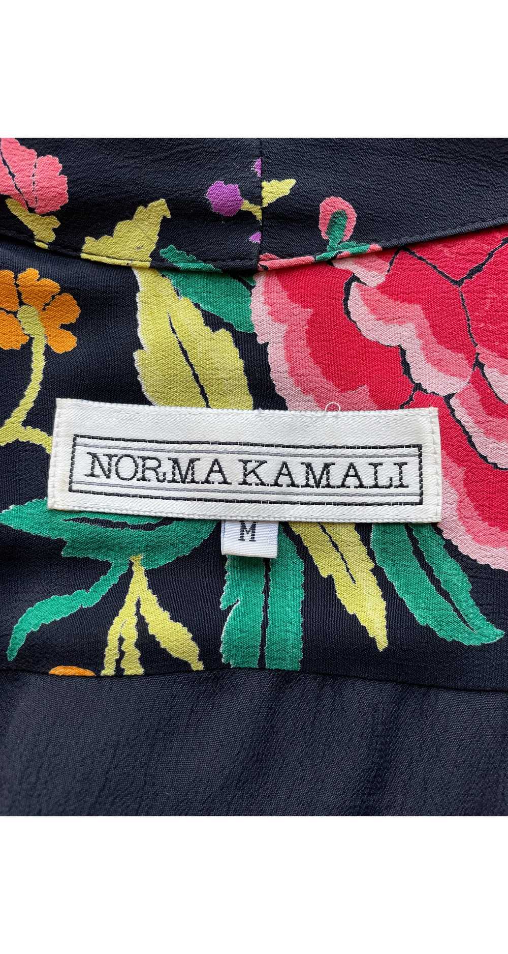 Norma Kamali 1980s Floral Black Silk Light Jacket… - image 11