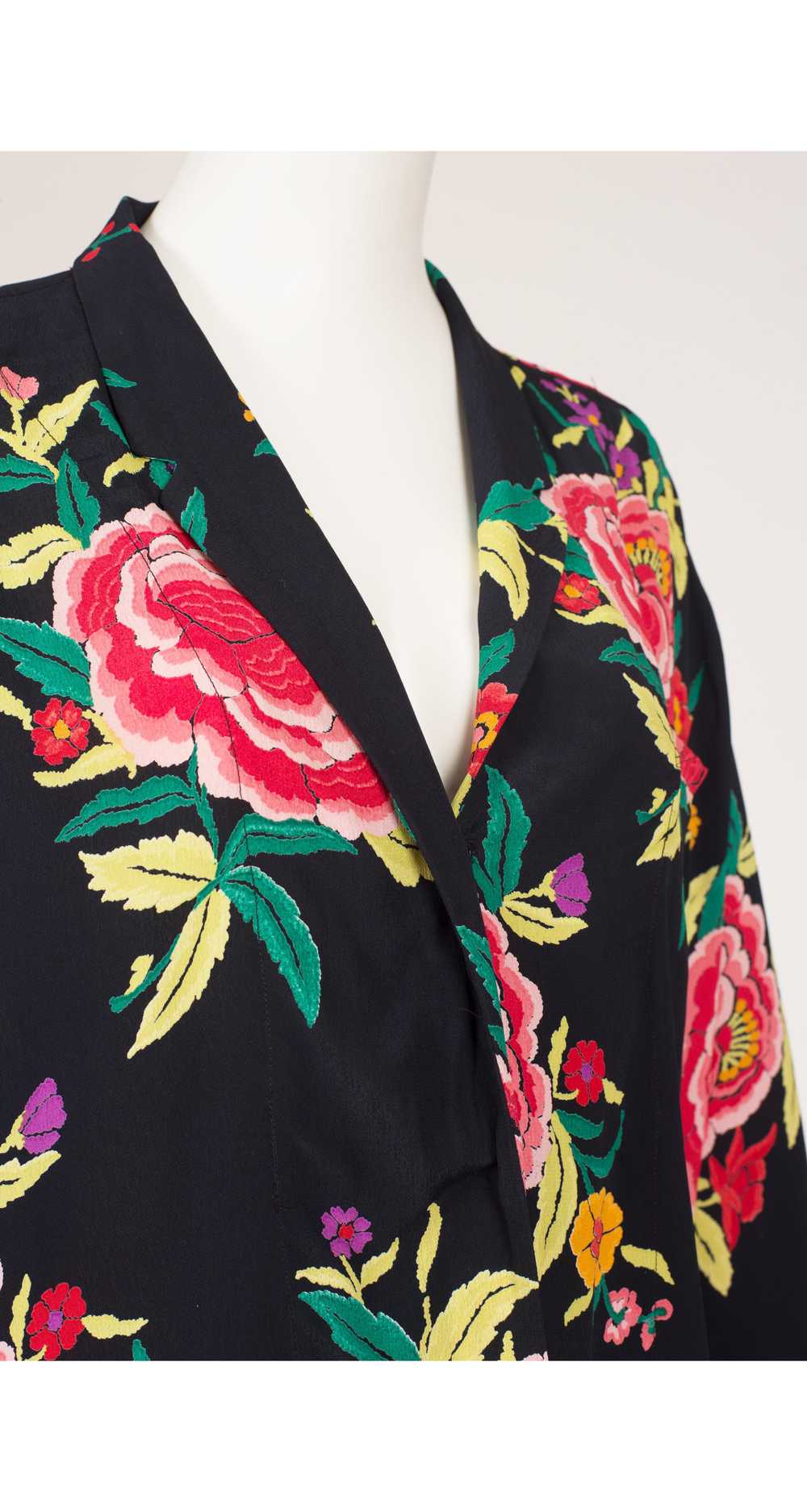 Norma Kamali 1980s Floral Black Silk Light Jacket… - image 3
