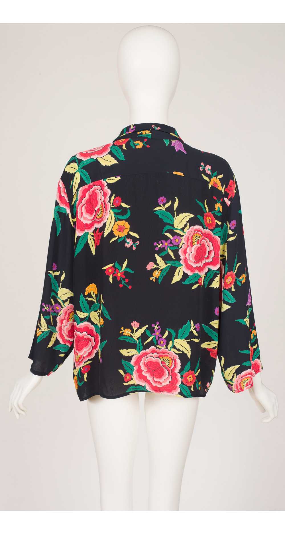 Norma Kamali 1980s Floral Black Silk Light Jacket… - image 4