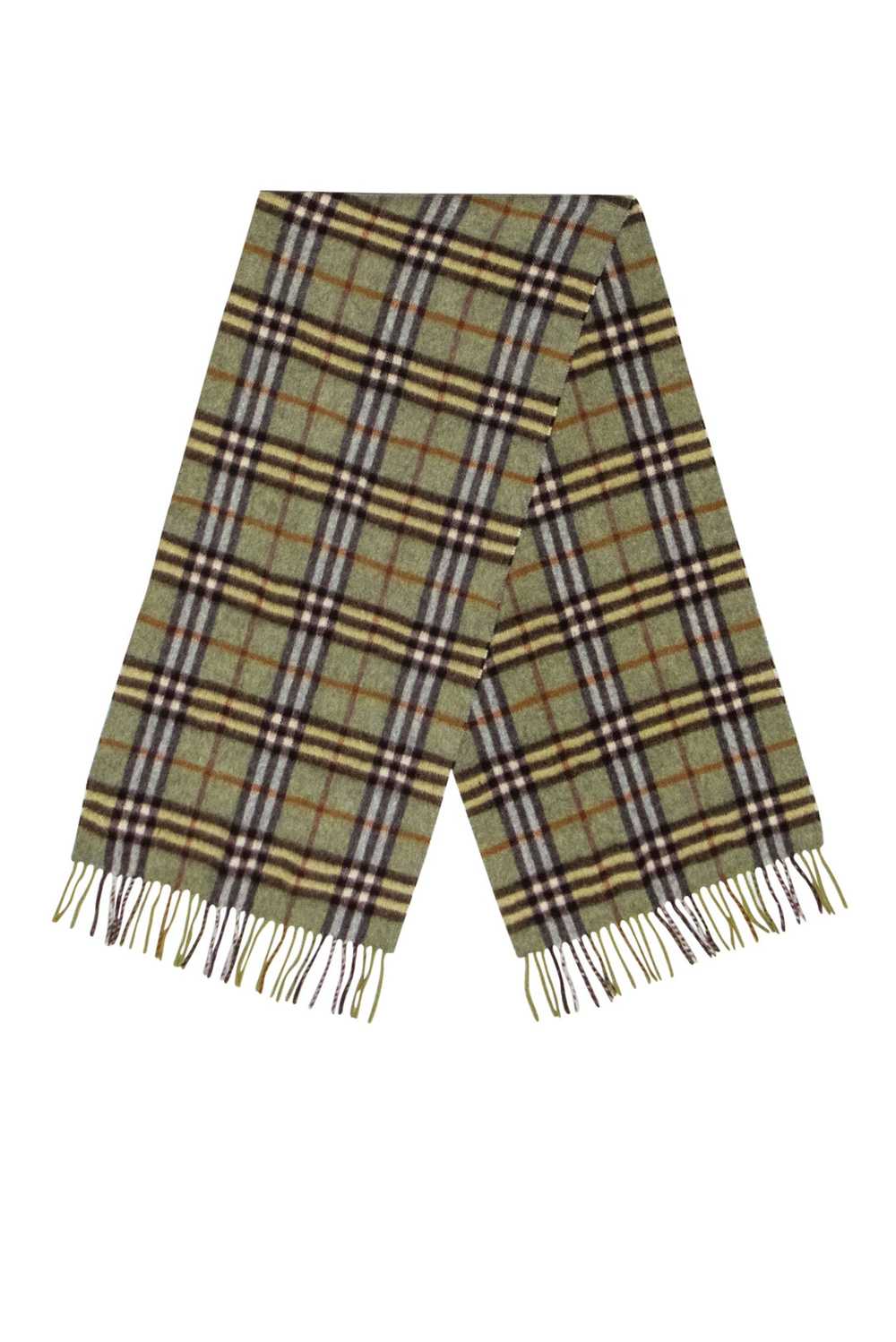 Burberry - Green & Brown Plaid Cashmere Scarf - image 1