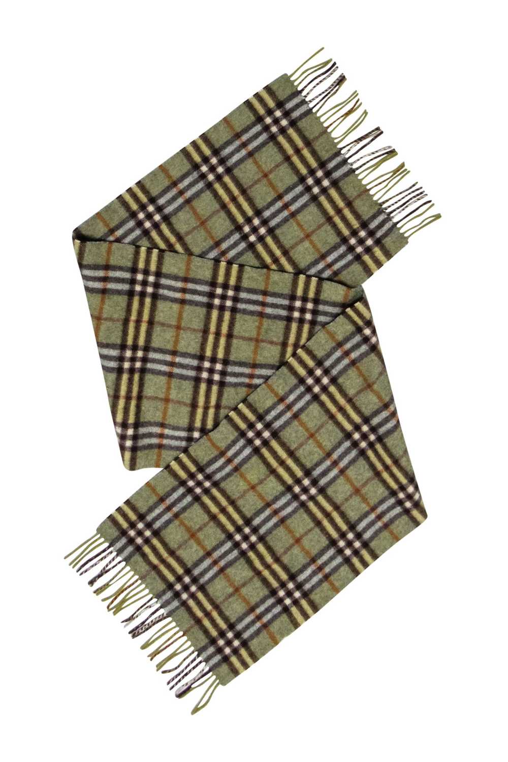 Burberry - Green & Brown Plaid Cashmere Scarf - image 2