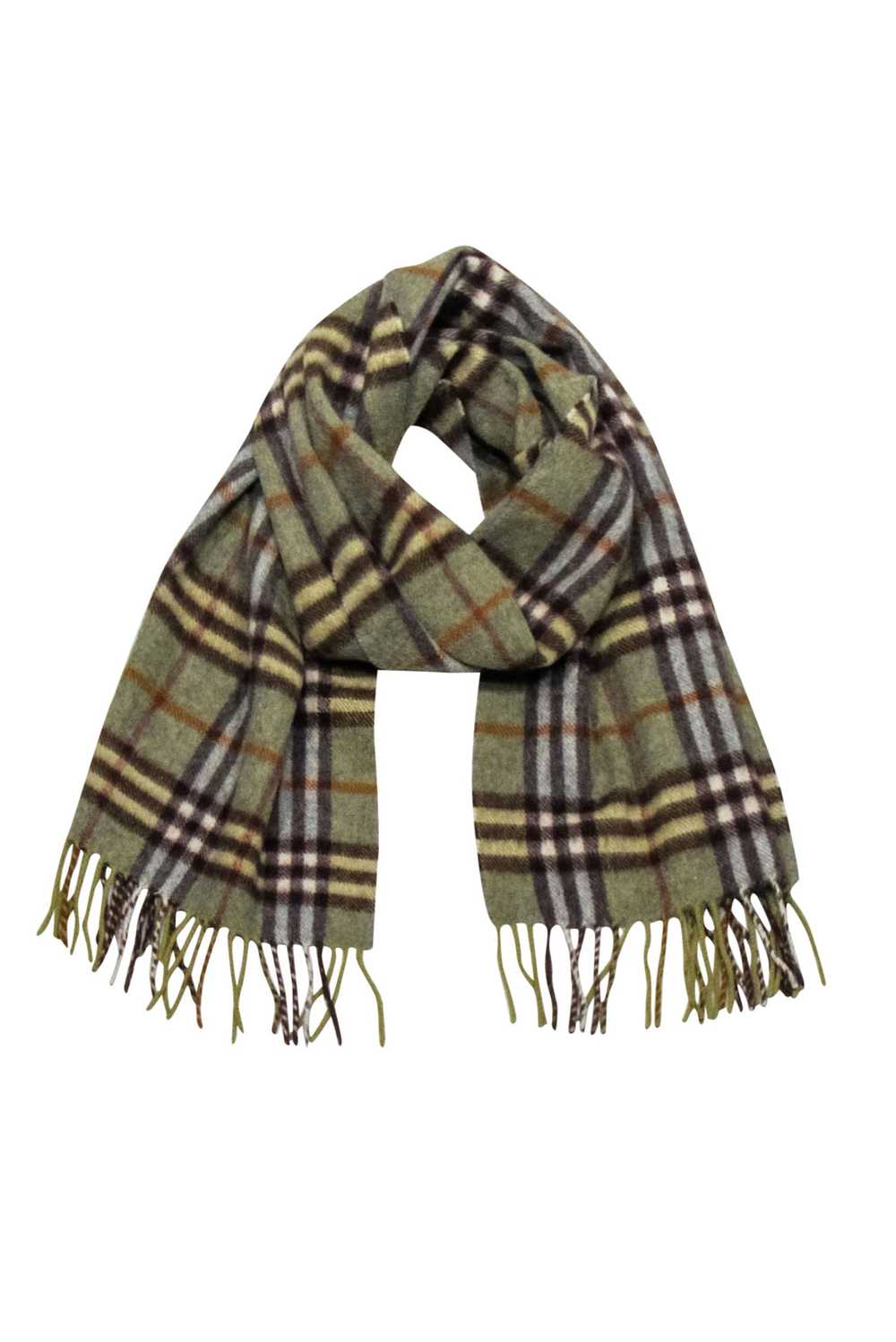 Burberry - Green & Brown Plaid Cashmere Scarf - image 3