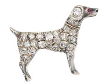 Puppy Love - Antique Diamond Dog Brooch - image 1