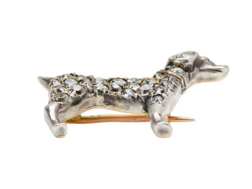 Puppy Love - Antique Diamond Dog Brooch - image 5