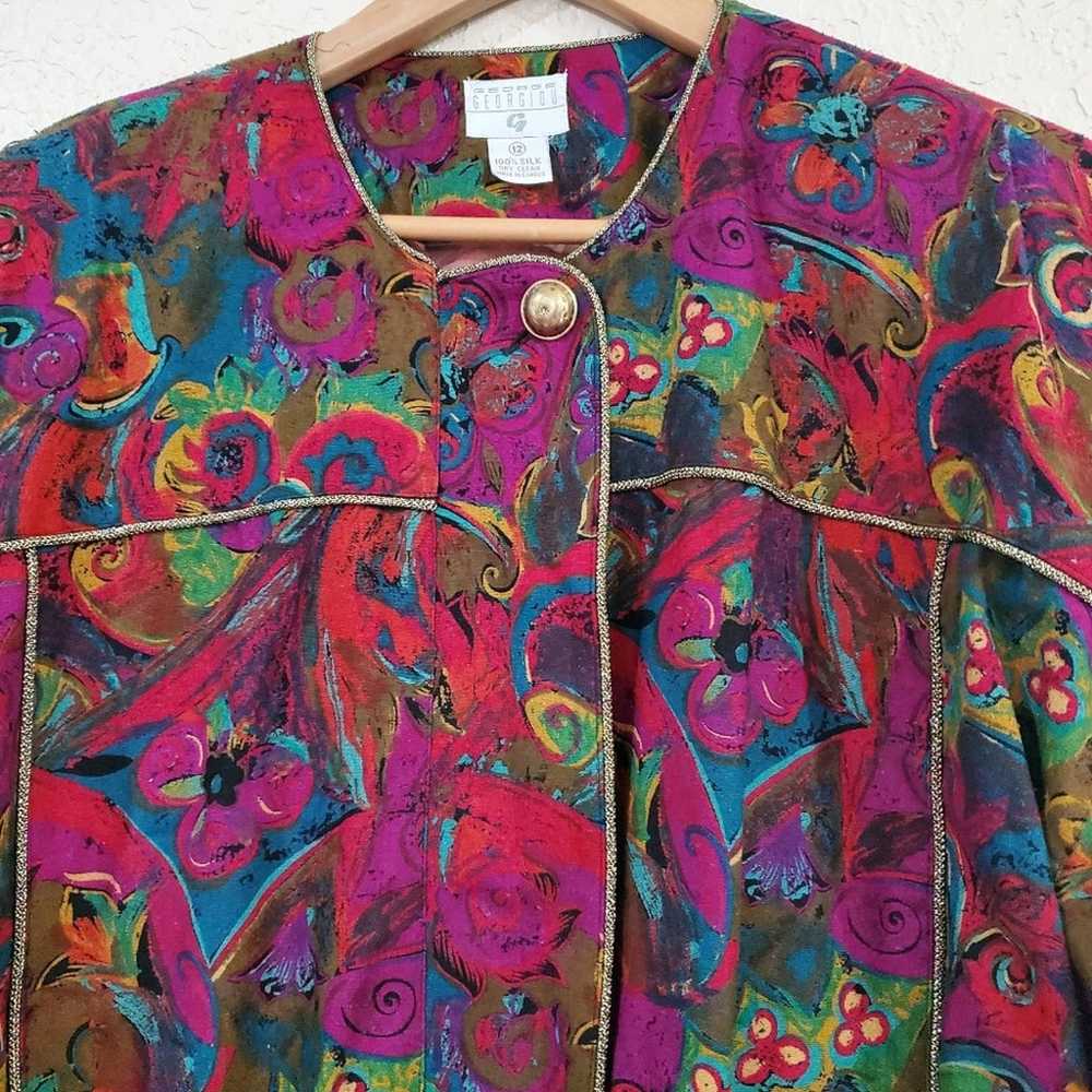 Vintage Georgiou Abstract Bright 100% Silk Full H… - image 5