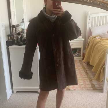 Vintage Gallery Jacket L Brown Fur Trim 100% Leat… - image 1