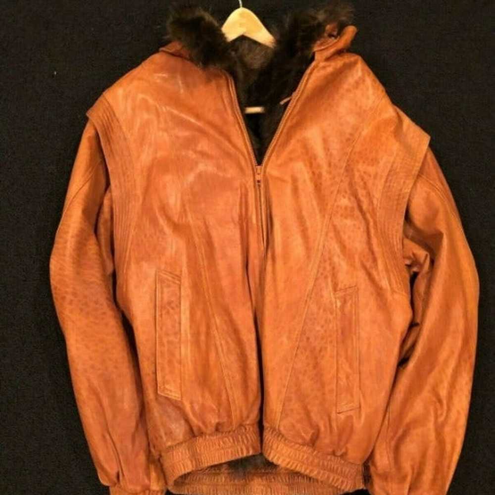 REAL Brown Leather & Brown Fur Bomber - image 1