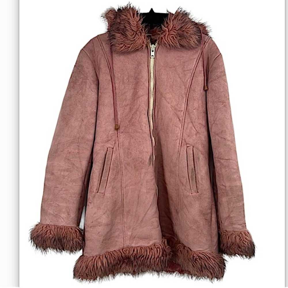 Vintage 70s 90s pink faux fur coat size large - image 1