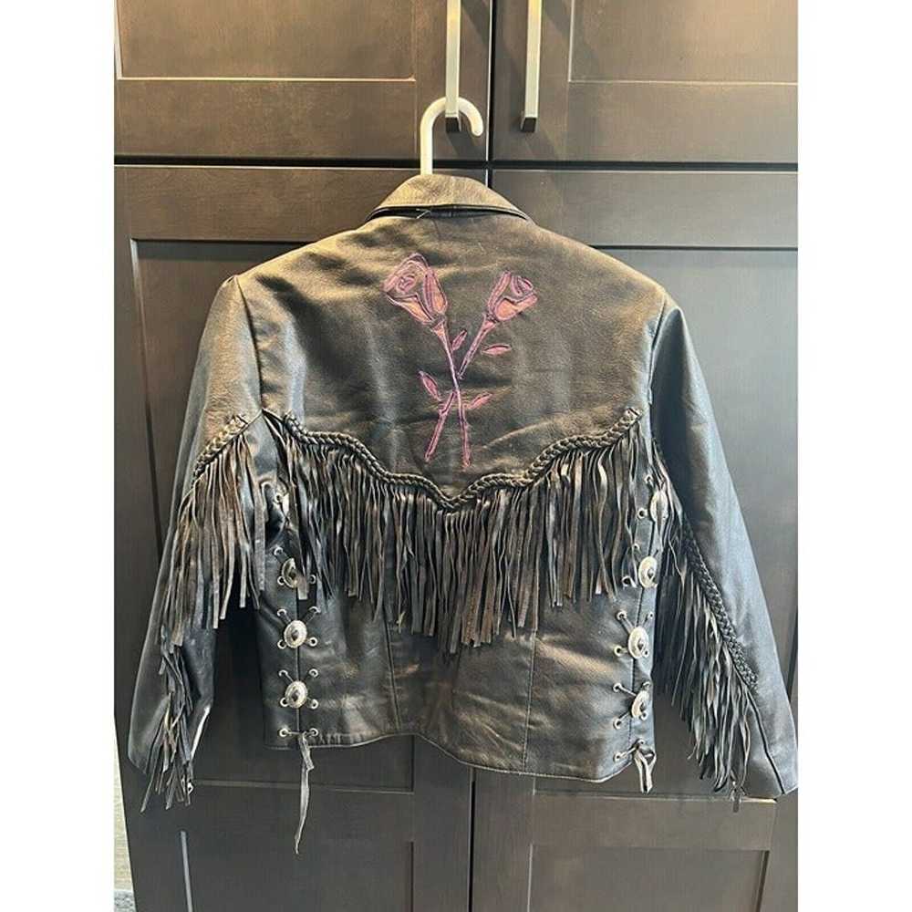 Vintage Addis Black Genuine Leather Fringe Jacket… - image 2