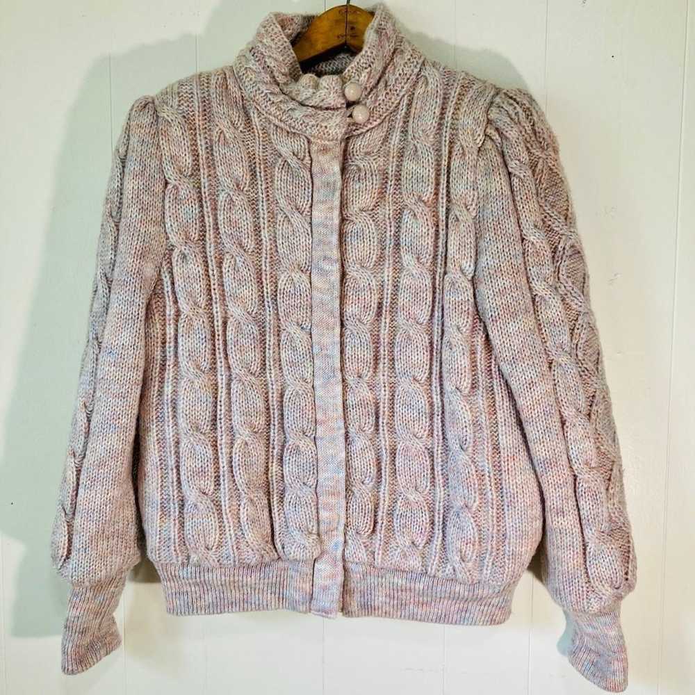 Vintage Outsider Cable Knit Thick Jacket Coat Pin… - image 1