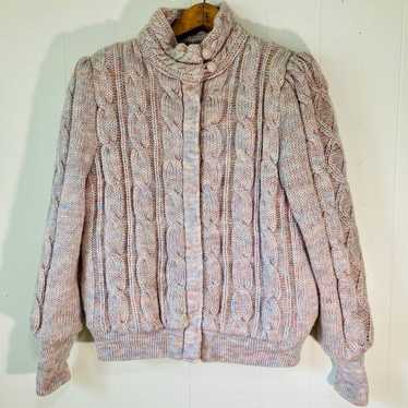 Vintage Outsider Cable Knit Thick Jacket Coat Pin… - image 1