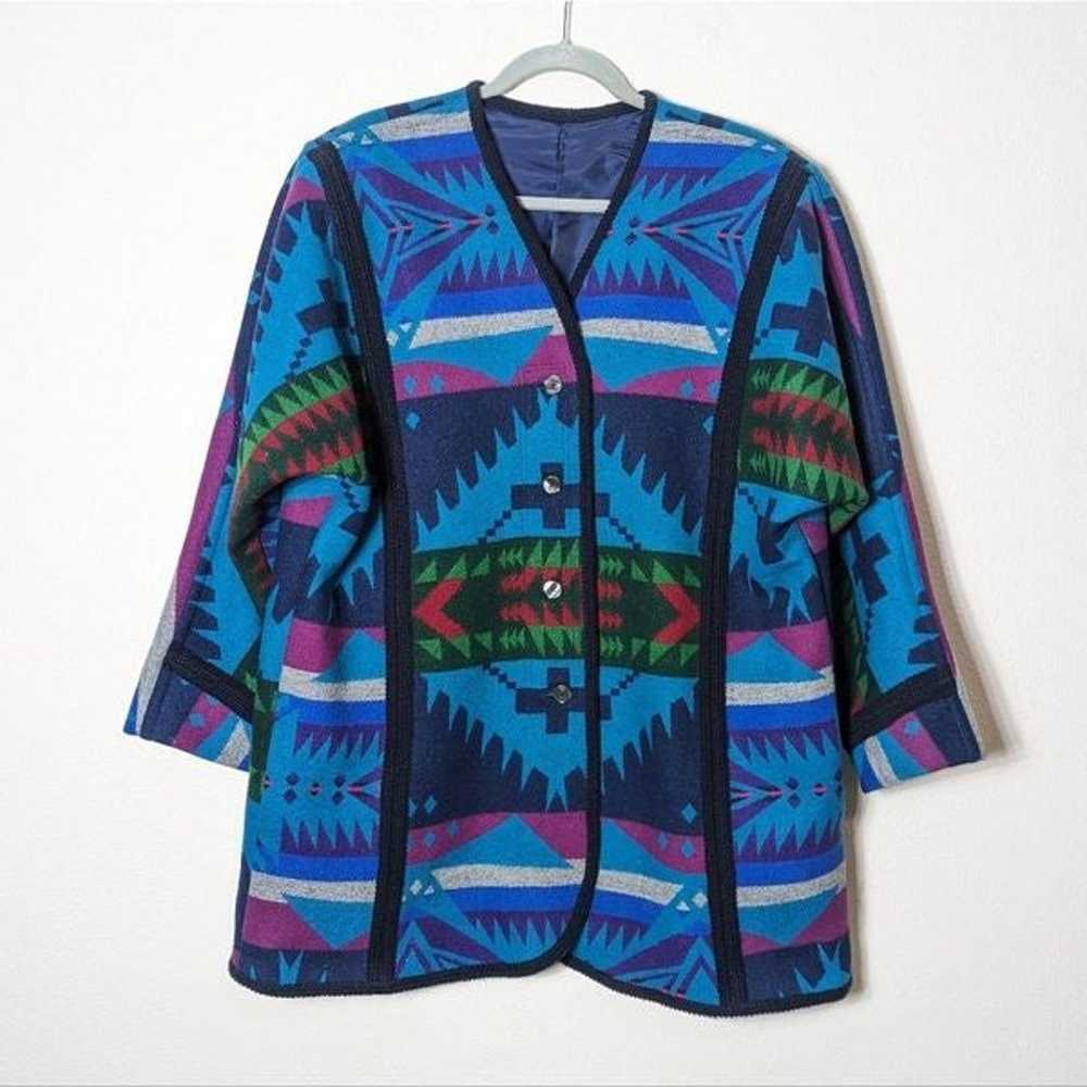 Handmade Pendleton Wool Blanket Coat Blue Cheyenn… - image 2