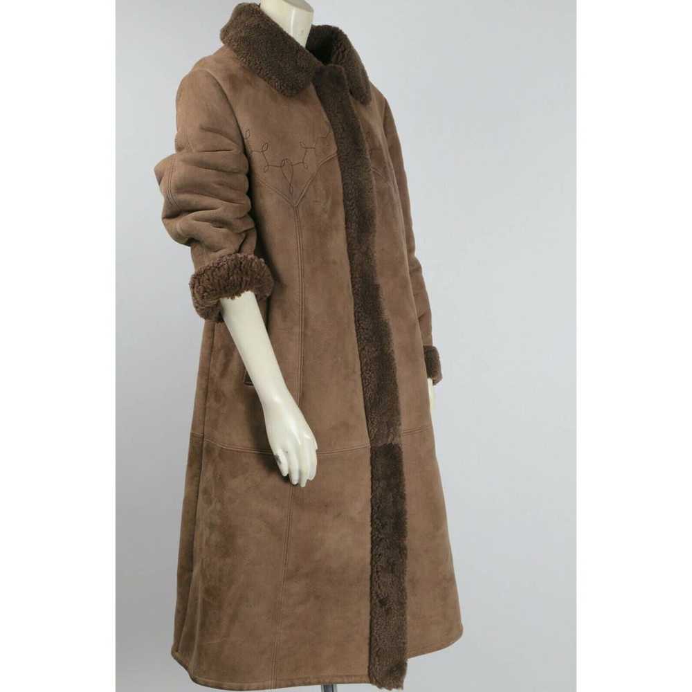 Vintage Beige Suede Shearling Collared Long Maxi … - image 10