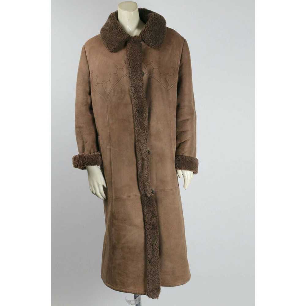 Vintage Beige Suede Shearling Collared Long Maxi … - image 11