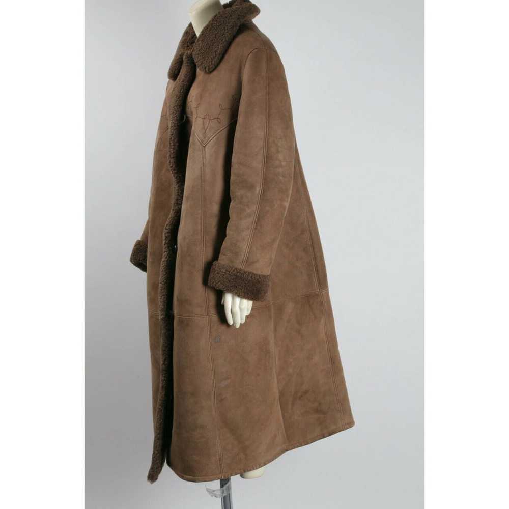 Vintage Beige Suede Shearling Collared Long Maxi … - image 3