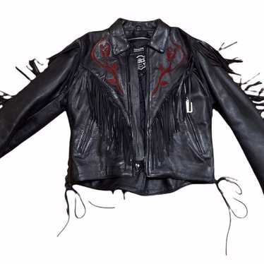 Vtg Rose Black Leather Jacket - image 1