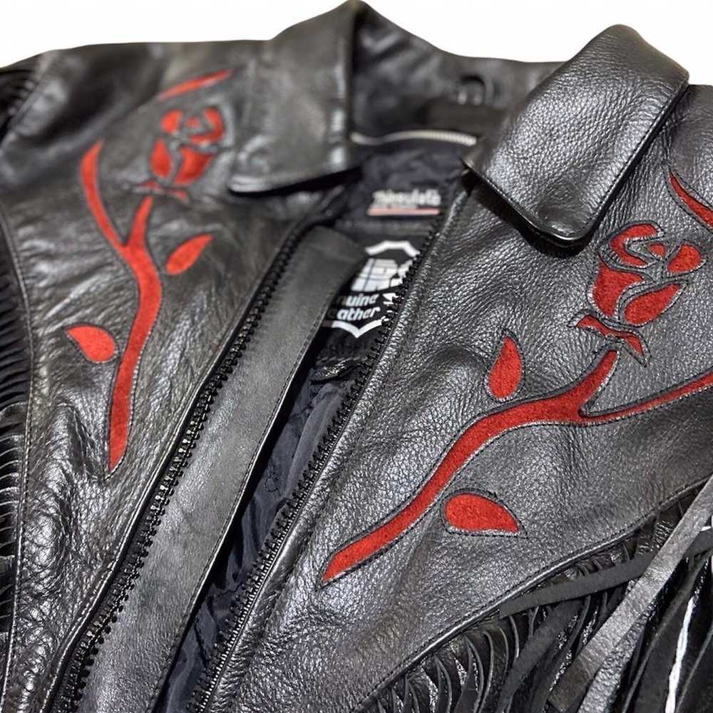 Vtg Rose Black Leather Jacket - image 2