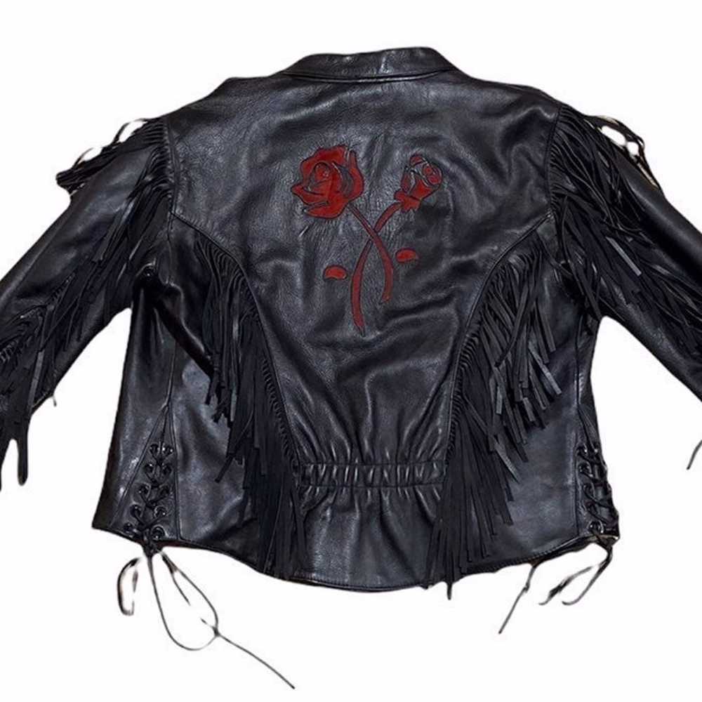 Vtg Rose Black Leather Jacket - image 4