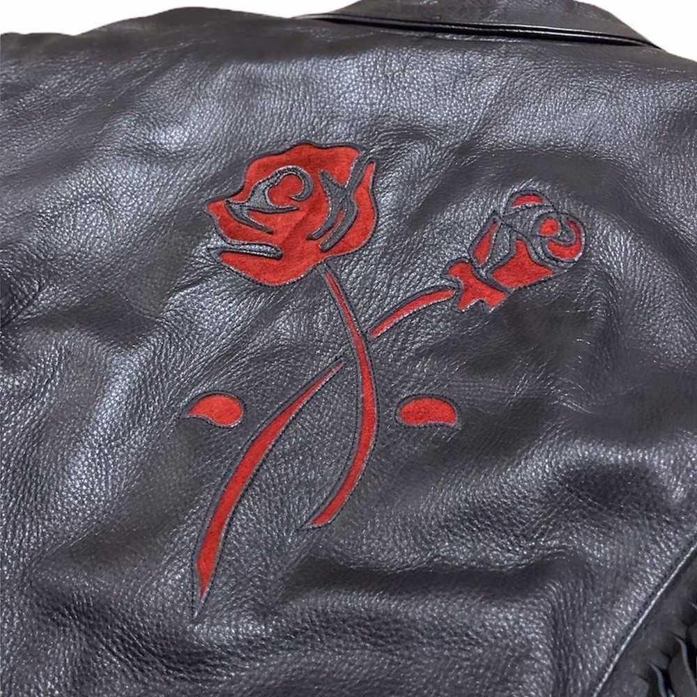 Vtg Rose Black Leather Jacket - image 5