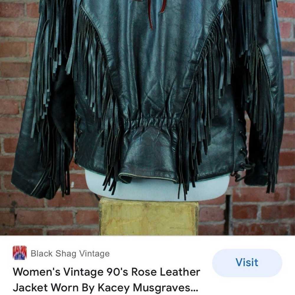 Vtg Rose Black Leather Jacket - image 7