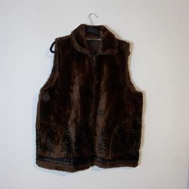 Cobblestone Canyon Vintage Brown Faux Fur Zipper V