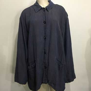 FLAX by Jeanne Engelhart Designs Linen Lagenlook Jacket Size Small Blue  Boxy S