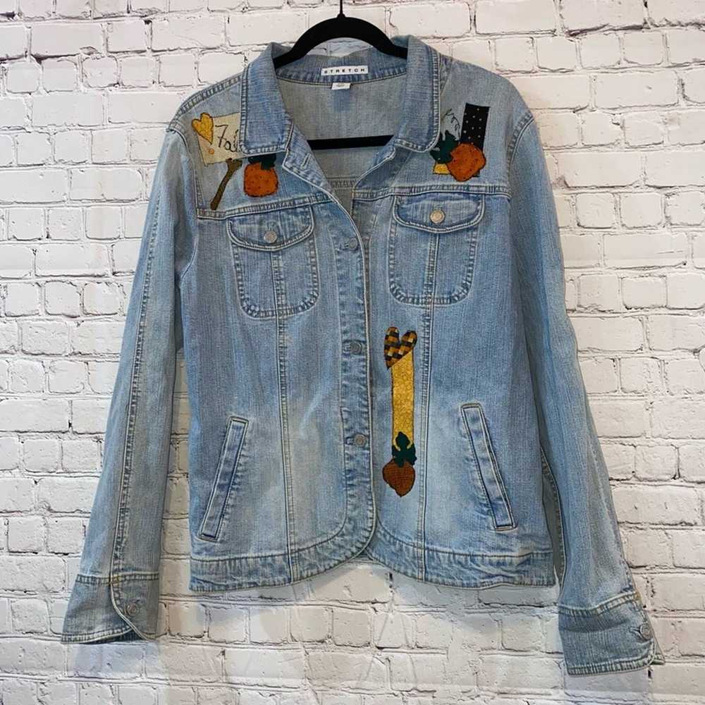 VTG Gap Button Down Jean Jacket with Fall Designs - image 1