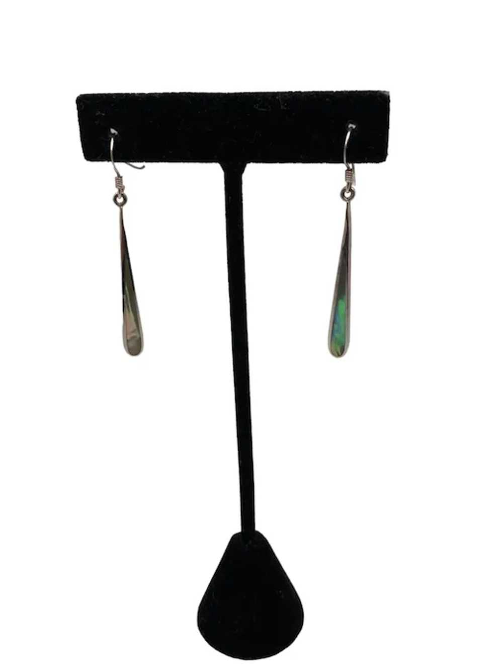Sterling Silver and Abalone Long Dangle Earrings - image 2