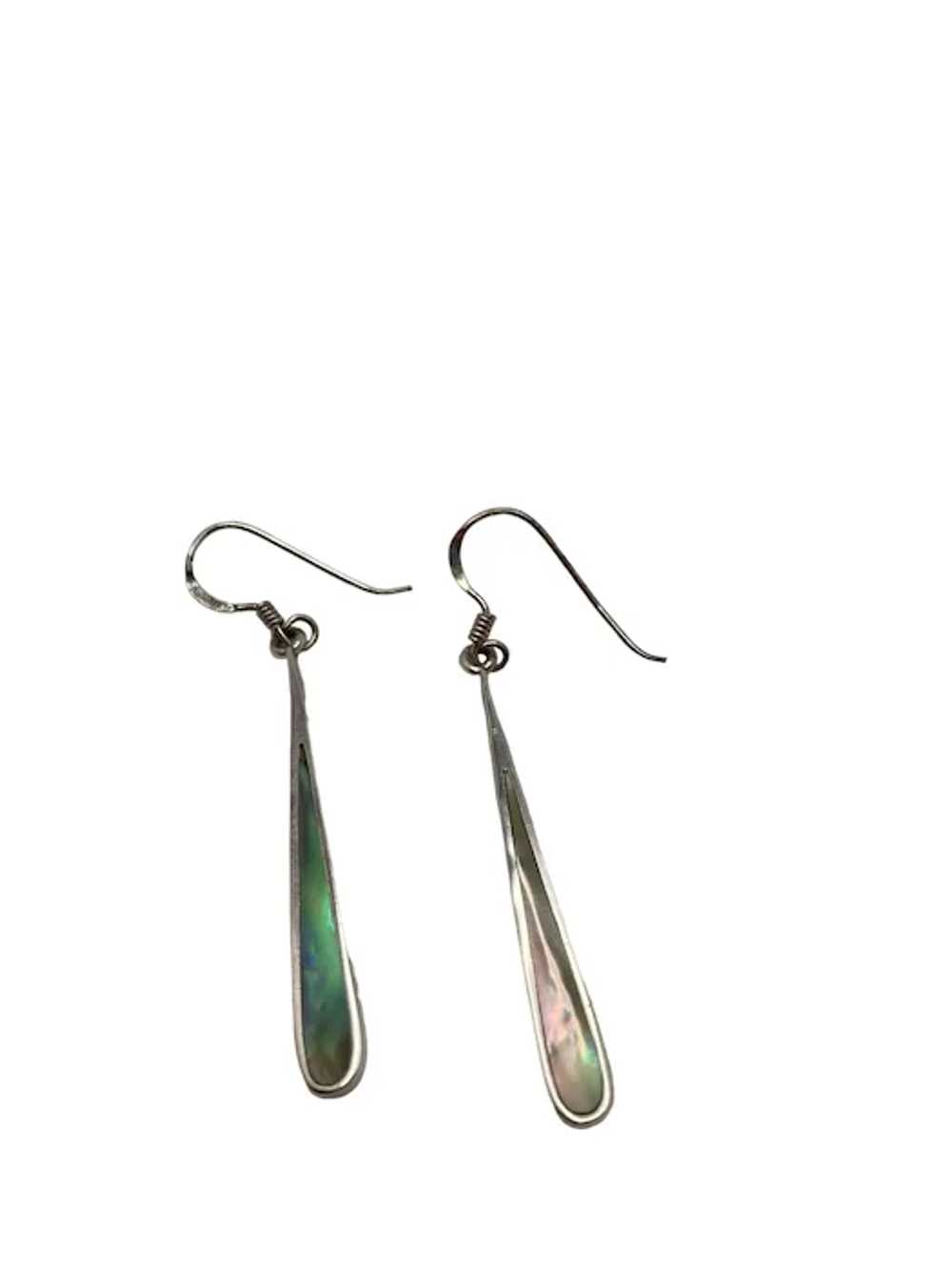 Sterling Silver and Abalone Long Dangle Earrings - image 3