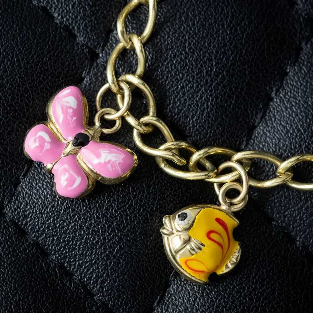 Vintage Enamel Charm Bracelet 9ct Gold With Heart… - image 9