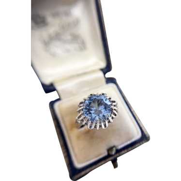 Large Retro Blue Cocktail Ring 10k White Gold