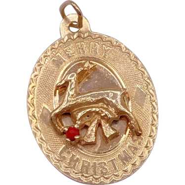 Merry Christmas Reindeer Vintage Charm 14K Gold