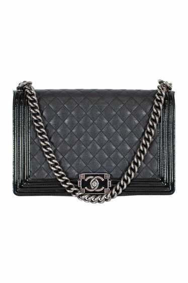 CHANEL Black grained calfskin quilted 'Boy' bag wi