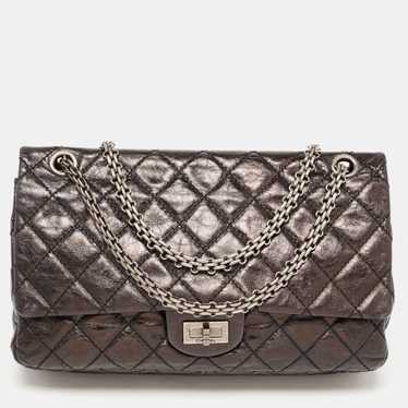 CHANEL Metallic Grey/Black Quilted Leather 226 Re… - image 1