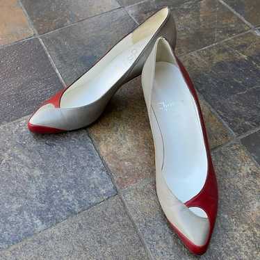 Christian Dior Souliers red and gray vintage pump… - image 1