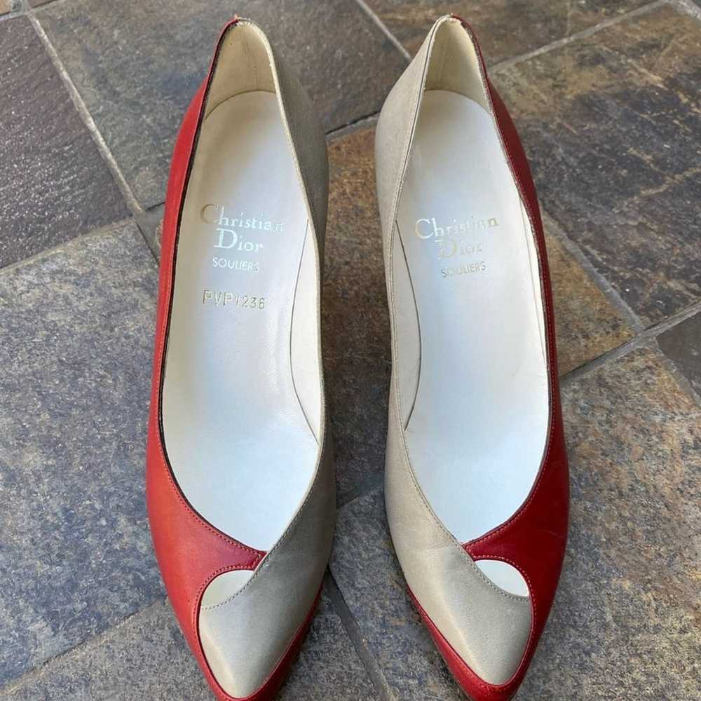 Christian Dior Souliers red and gray vintage pump… - image 2