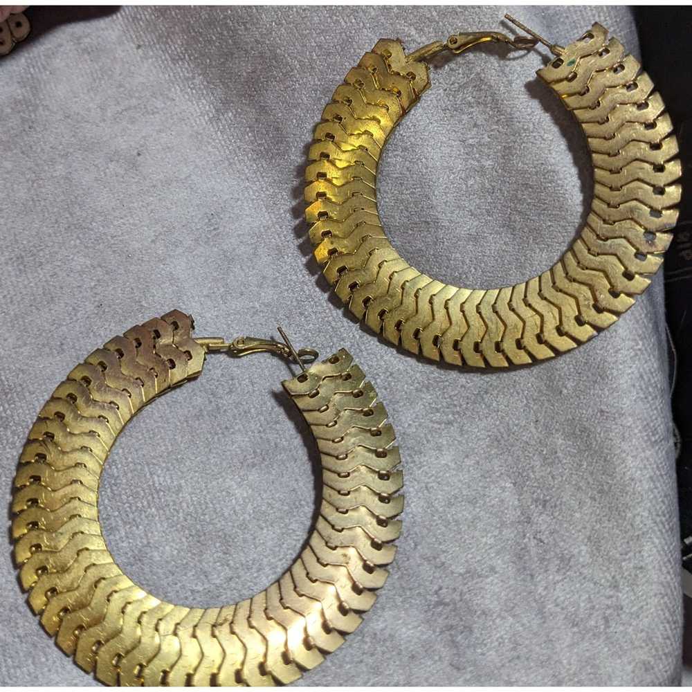 Other Vintage Gold Snake Rope Hoop Earrings - image 3