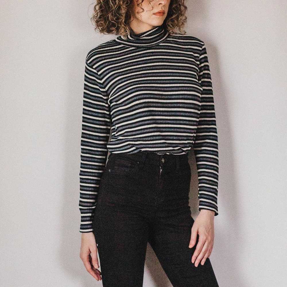 Vintage 90s Striped Mockneck Long Sleeve Top - image 1