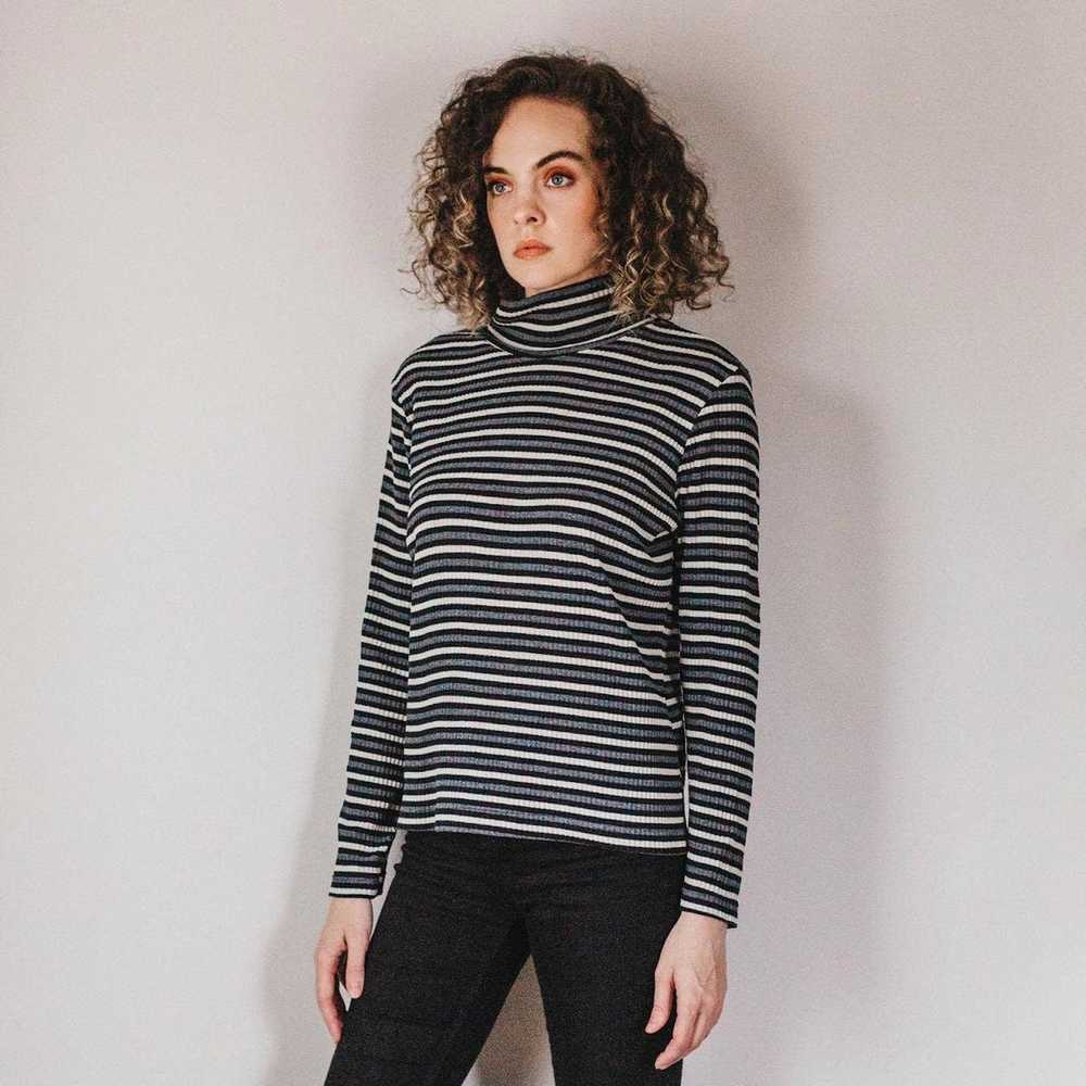 Vintage 90s Striped Mockneck Long Sleeve Top - image 2