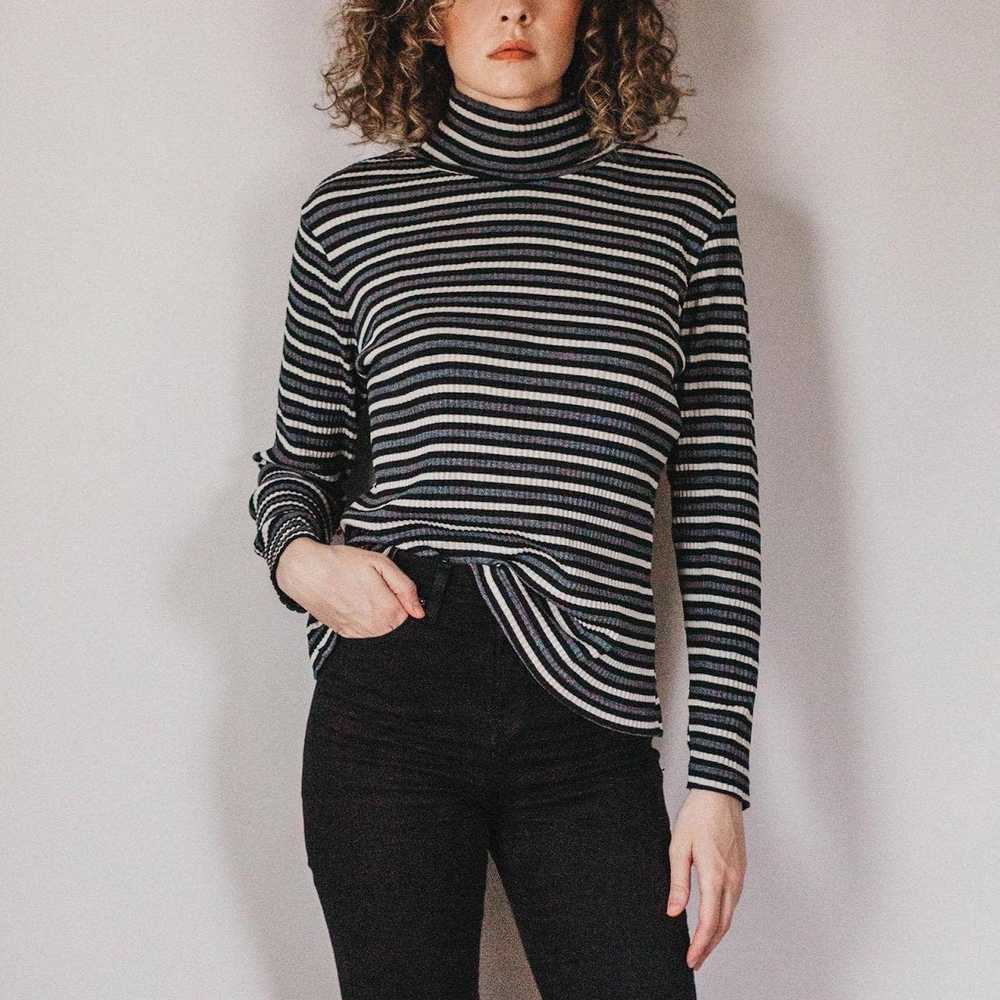 Vintage 90s Striped Mockneck Long Sleeve Top - image 3