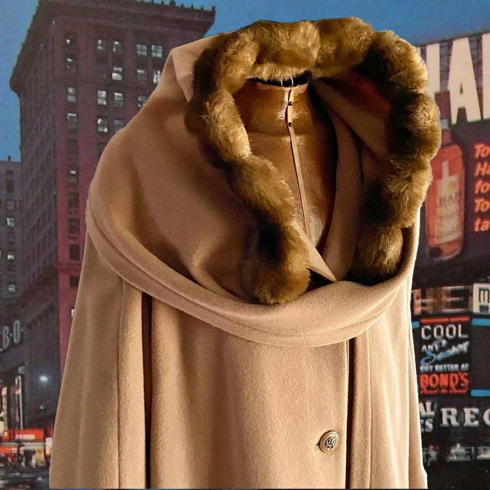 Vintage 80s 90s Faux Fur Detachable Hood Camel Ta… - image 2